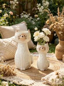 1pc Siamese Cat Vase, A Cute Cat Vase With A Hammered Texture, Suitable For Home Table Decoration, Creating A Beautiful Ambiance In Your Room. - Siamese Cat - View 2