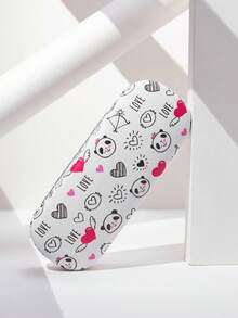 1pc Cute Print Eyeglasses Case With Soft Lining, Perfect For School Dating Travel Daily Wear, Portable Hard Shell Protective Glasses Holder, Stylish Cartoon Pattern Design, Ideal Gift For Students Teens Adults - Black and White-617 - View 4