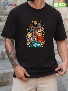 Disney Men's 100% Cotton Zootopia 2 Character Collage Retro Casual T - Shirt - Black - View 2