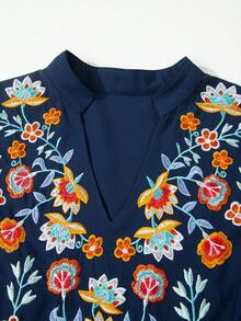 Acelitt Áo kiểu mùa hè cổ chữ V tay bồng, màu xanh nhạt, thêu hoa tinh tế. - Nhiều màu - Xem 6