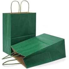 12pcs Classic Dark Green Kraft Paper Bags, Minimalist, High-End, Ins Style, Suitable For Birthday, Wedding, Business Gifts, Festivals - Dark Green - View 7