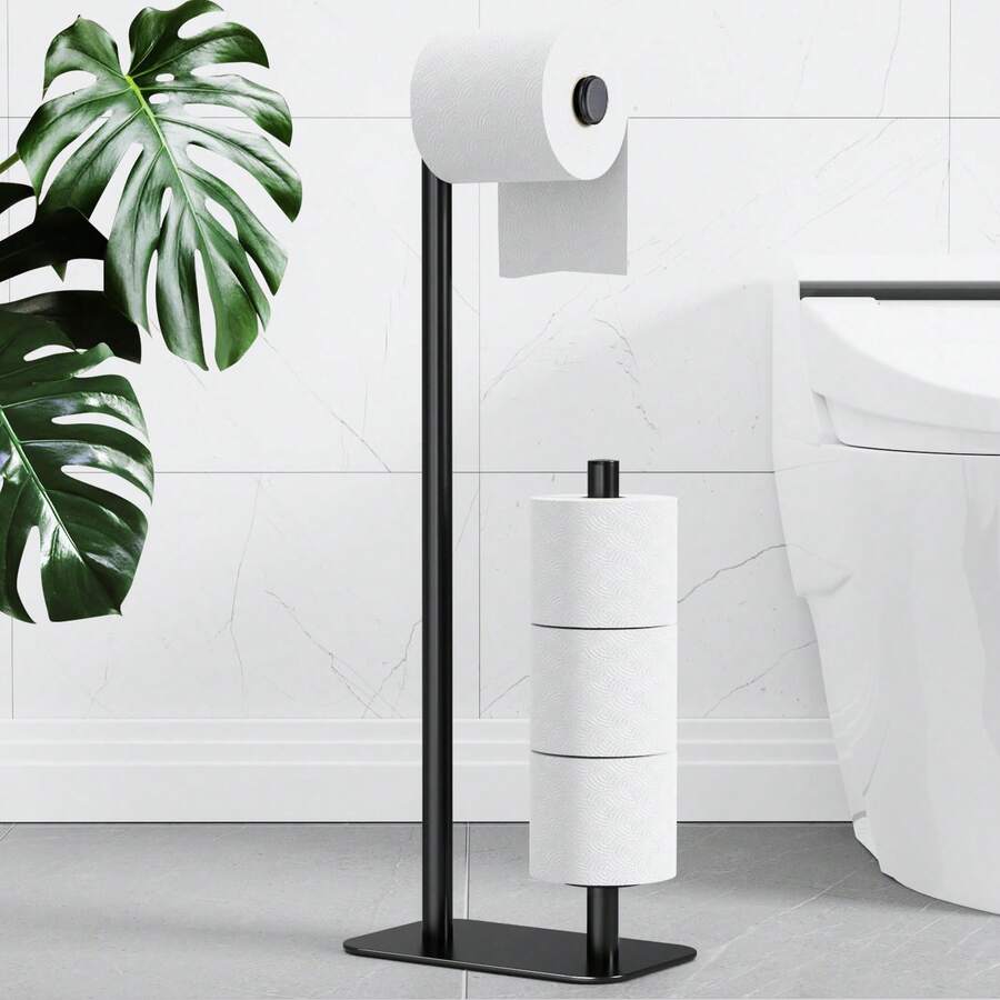 Luminpool Freestanding Toilet Paper Holder – Rustproof Metal, Holds 4 Rolls, Anti-Slip Base, Bathroom Storage Organizer - B-Black - View 1