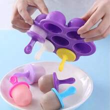 7-Cavity Silicone Ice Cream Pops Mold - DIY Fruit Shake Maker With Easy-Pull Handles & Drip Tray, Vibrant Colors For Homemade Popsicles, Ice Cream, Smoothies - Summer Kitchen Accessories, 1 Set, Style A (Random Color) - Multicolor - View 8