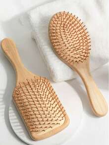 1/2 包大号气垫竹梳，带手柄竹制桨式发梳，天然竹制桨式梳，轻松梳开打结的头发，适合所有年龄段，便携式梳子，可按摩头皮，适合细软/卷曲/干性发质 - 杏色 - 查看 4