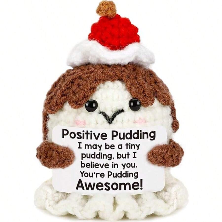 1pc Handmade Woven Animal Inspired Gift, Handmade Woven Pudding Decor With Inspirational Card, Positive Energy Gift Suitable For Women, Men, Teachers, Birthday, Office Desk/Tabletop Decor, Backpack Accessory Or Collection, Woven Pudding Brightens Life And Spreads Positive Energy - Multicolor - View 1