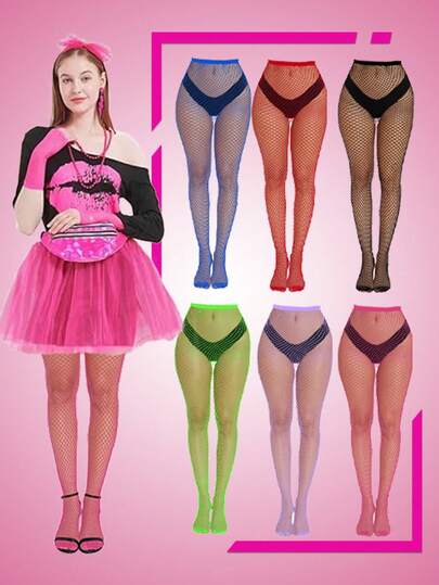 1双 D EXCEED 女士80年代派对性感高腰渔网过膝长筒袜 - 弹力时尚紧身裤，适合夜店、派对、舞台表演、单身派对等80年代复古派对