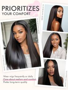 WOWANGEL 13x6缅甸卷发假发，200%密度，13x6卷曲蕾丝前假发，高清透明蕾丝假发，预先拔毛并带有婴儿发，缅甸处女发假发，适合女性，24-28英寸，预先修剪自然发际线，透明蕾丝闭合，新手友好 - Natural Black - 查看 7