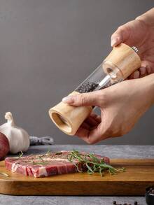 2/3/4件套 6英寸橡木亚克力胡椒研磨器 - 手动透明调料研磨器，适用于厨房和餐厅，盐和胡椒套装，厨房配件，盐瓶，木制盐和胡椒研磨器套装，盐和胡椒研磨器套装，橡木亚克力透明6英寸橡木胡椒/香料研磨器 - 胡椒/香料研磨器 - 多功能调味罐厨房工具 - 彩色 - 查看 3