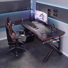 Gaming Table, Office Desk, Computer Table, Carbon Fiber Surface, Gaming Table, Home Office Gamer Table, Ergonomic Computer Table, Large Carbon Fiber Desktop, Office Workstation, PC Gaming Workstation Home Office Desk, Ergonomic Computer Gaming Table, Large Computer Table With Cup Holder And Headphone Hook - Black - View 2