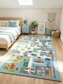 1pc Blue Road Map Design Decorative Floor Mat, Cute Decor Rug, Decorative Carpet, Playful Game Mat, Bedroom Decor, Small Rug, Carpet, Home Decor, Outdoor Rug, Washable Carpet - Multicolor - View 3