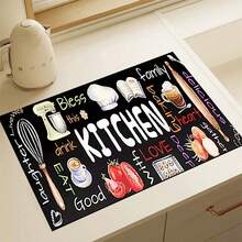 1 pieza Alfombrilla de secado de platos y tazones para la cocina con estampado de patrón de café, súper absorbente que oculta las manchas, con respaldo de goma, multiusos para comedor y cocina, adecuada para cafetera, tazones, platos y rejilla de secado - HL LSD604 - Ver 2