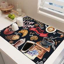 1pc Coffee Pattern Printed Kitchen Cabinet Countertop Bowl Dish Drying Mat, Super Absorbent Hides Stains, Rubber Backed Multi-Purpose Dining & Kitchen Mat, Suitable For Coffee Maker, Bowls, Dishes Drying - HL LSD607 - View 15