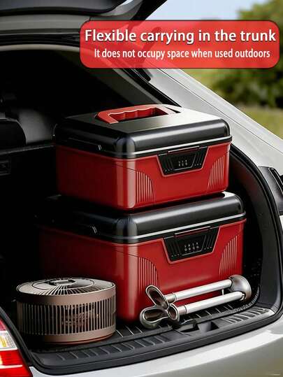 1个家用桌面四位密码锁收纳盒，多功能密码锁整理盒，安全可靠，带提手，双层大容量分隔式储物空间，适用于户外工具