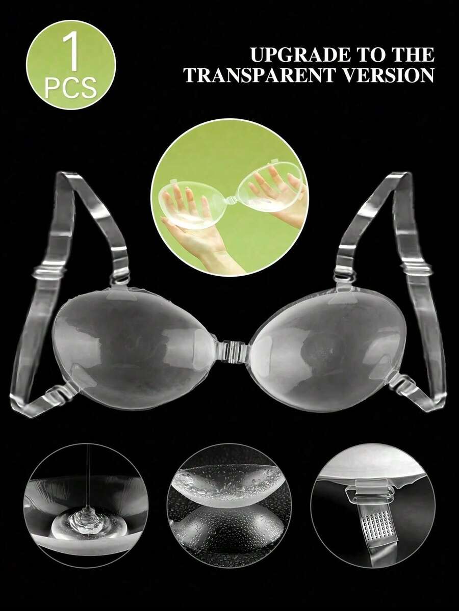 Transparent Adhesive Silicone Bra Petals, Designed For Wedding Photography, Strapless Dresses, Invisible Bras, Dresses, Jumpsuits, Travel & Vacation, Enhances Cleavage And Provides Support For Sexy Bust - Multicolor - View 1