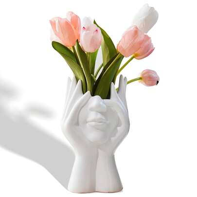 1pc Modern Minimalist Human Face Vase, Mini White Plastic Human Body Sculpture Vase, Artistic Design. Suitable For Decoration In Living Room, Bedroom, Office And Garden. It Perfectly Matches Art, Wedding And Home Decor, Also A Good Choice For Camping Gear, Holiday Essentials, Cute Toy Collection And Refined Boyfriend Gift.