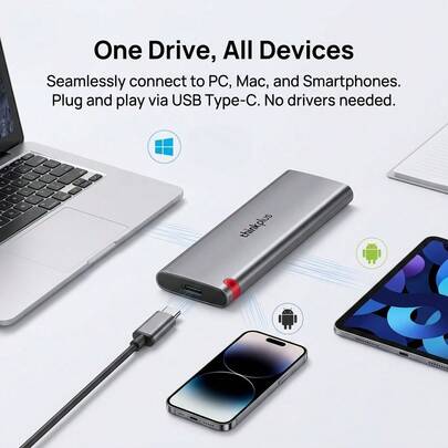 Lenovo TSD302 (560MB/S) Solid State Drive, 560MB/S High-Speed PC PSSD, Direct Connect To Mobile Phones Via Type-C, Office Hard Drive