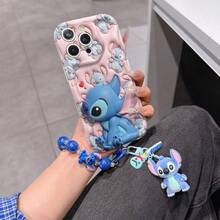 Disney Has Authorized, Phone Case - Chain Set, The Stitch Lilo & Stitch 3D Phone Case Plus A Silicone 3D Stitch Bracelet With Metallic Ring Removable Bracelet, Stitch And Angel Pattern, Compatible With Iphone 17/16/15/14/13/12/11/XS/XR/X Plus Pro Max, A Stylish Cartoon Phone Case, The Perfect Gift Choice, Phone Protection, Durable Phone Cover, Great Gift For Friends And Family - Kiểu trắng B - Xem 1