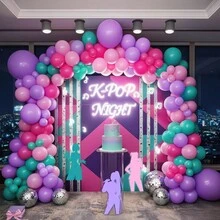 88件套紫色和粉色气球拱门及花环套装 - 非常适合音乐主题生日派对、热带夏季派对、女士生日庆典、音乐爱好者聚会以及室内/户外活动装饰。这套装饰品有助于营造充满活力、音乐气息浓厚的夏日节日氛围，适合制作高品质的派对装饰，例如拱门、背景幕布和拍照区。 - 多色 - 查看 3