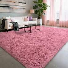 Fluffy Modern Area Rugs For Living Room Bedroom,Plush High Pile Purple Rug For Kids Girls Room Nursery Home Decor, Upgrade Non-Slip Girls Bedroom Soft Indoor Rug - 臉紅 - 查看 1
