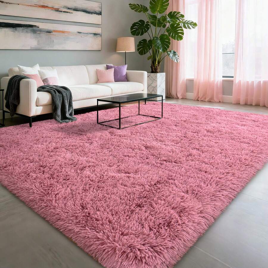 Fluffy Modern Area Rugs For Living Room Bedroom,Plush High Pile Purple Rug For Kids Girls Room Nursery Home Decor, Upgrade Non-Slip Girls Bedroom Soft Indoor Rug - 臉紅 - 查看 1