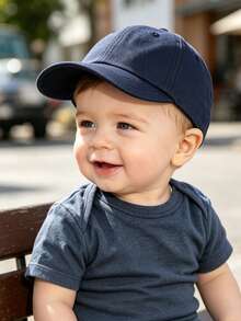 1 pieza Gorra de béisbol ajustable de protección solar de unicolor para bebé/niño pequeño - Azul marino - Ver 2