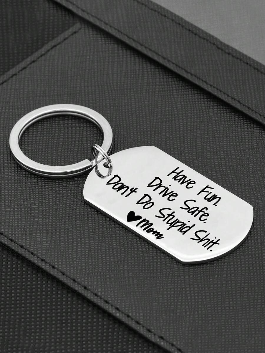 Stainless Steel Keychain Message"Have Fun,Drive Safely,Don't Do Anything Stupid"Keyring Pendant,Bag Charm,Car Keychain Accessory,Birthday,Holiday Gift - Multicolor - View 1