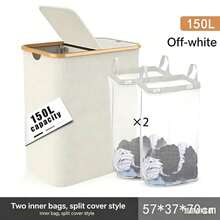 1pc Large Capacity Laundry Basket With Lid & Removable Lining, Bamboo Handle, Suitable For Dorm, Bedroom, Bathroom Storage & Organization, Foldable Laundry Hamper, Recycling Bin, Classic Design, Multi-Functional, Rectangular, Fits Various Room Types - 1 - View 5