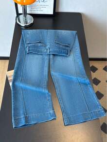ALO FASHION Pantalones vaqueros anchos de mezclilla lavada para mujer, estilo vintage, con gran elasticidad, ideales para looks casuales y bohemios. - azul real - Ver 2