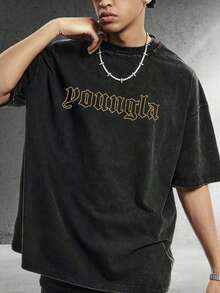 1pc 1PC Y2K Men's Vintage Graphic Tee |   Summer Men's Street Style Retro Print T-Shirt |   YLA Gothic Style Logo Print |   Niche Fashion Men's Clothing Y2k Clothing |   Unisex Plus Size Women Clothes Crop Top Plus Size 4th Of July Outfit Women Summer Tops For Women Summer Outfits For Women - Black - View 6