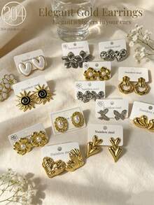 1-10 Paar modische, elegante, personalisierte 18K Goldplattierte Edelstahl Ohrringe. Hergestellt aus hochwertigem Edelstahl, 18K Goldplattierung, vintage elegantes Design, sehr geeignet für Feierlichkeiten. Edelstahl Ohrringe, elegante Damen Ohrringe, elegante Ohrringe, elegante lange Ohrringe, Damen Accessoires - Modekombination - Übersicht 2