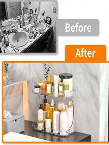 1pc Double Layer Makeup Organizer, Beauty Care Assistant, Skincare Products Storage Box, Shower Gel Storage Box, Sunscreen Storage Box, Vanity Tray, Bathroom Storage & Organization, Bottle Holder, Mother's Day Gift, Home Decor, Back To School Supplies , Makeup Room Decor,Makeup Bag,Travel Essential - Multicolor - View 6