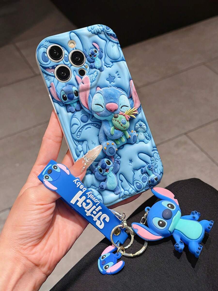 This Disney Stitch Lanyard Phone Case Is Fully Covered In TPU Material. It's Shockproof, Lightweight, And Compatible With IPhone17/16/11/13/15/15 Plus/15 Pro/15 Pro Max/12/14 Pro Max/11 Pro Max/12 Pro/12 Pro Max/13. This Phone Case Makes A Popular Birthday Gift Or Business Gift; It's Durable, Stain- And Fingerprint-Resistant, And Suitable For Both Men And Women. The Set Also Includes A Mickey Mouse Phone Case And A Stitch Plush Bracelet. It's A Perfect Gift For Friends And Family. This Stylish Phone Case Is Fun, Lightweight, And Durable. IPhone17 Pro Max Phone Case, Angel Phone Case. - trắng - Xem 1