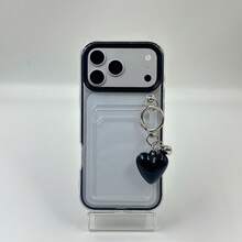 Compatible con iPhone 17/17 Pro/17 Pro Max/16/15/14/13/12/11 Series, 1 pieza Estuche protector de teléfono con ranura para tarjeta + cordón con forma de corazón, Cobertura completa anti-caída, Adecuado para iPhone 17 Pro Max - Negro - Ver 5
