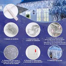 Luces de Cascada, Cuerda de luces Navideña 8 Modos, Luces IP65 Impermeable led para Exterior y Interior, para Bodas, Decoraciones Navideñas, Fiestas, Familias (10M 360LED/Multicolor) - Blanco frío - Ver 8