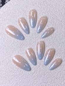 10pcs Handmade Wearable Nails, Short Almond-Shaped Fake Nails, Nude/Beige Base, 3D Floral Carving, Gold Trim Delicate Design, Soft Atmosphere, Versatile, Comes With Manicure Tools, Quick Application & Removal, Suitable For Women's Daily Wear - Yellow - View 6