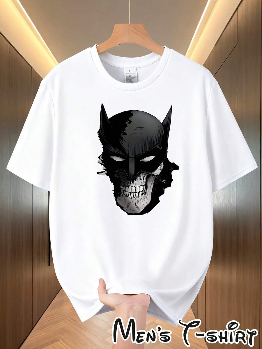 Esta camiseta de manga corta para hombre de Warner Bros. con estampado de y diseño de máscara de calavera es elegante e informal, ideal para estar en casa, para los desplazamientos diarios, para salidas y reuniones informales con amigos. - Blanco - Ver 1