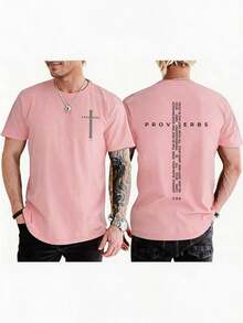 Men Vintage Christian Cross Bible Verse Tee, Jesus Faith Inspirational Cotton Short Sleeve Streetwear Top, Daily Gift For Boyfriend Husband - 粉色 - 查看 8