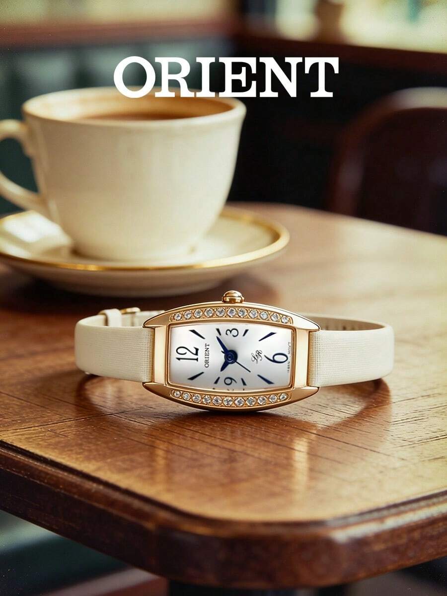 Orient 女士优雅腕表,长方形玫瑰金水晶表圈,珍珠母贝表盘搭配罗马数字时标,棕色缎面表带,复古时尚女士石英小表盘腕表,适合约会、婚礼、派对、街头、生日等场合佩戴,也是送给女儿、新娘和朋友的理想礼物。 - FUBTS009W0 - 查看 1
