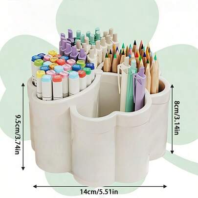 4-Grid Large Capacity Pencil Storage Box (Free Random Stickers), Multi-Function Pen Holder, Desktop Organizer Office Pen Cup, With 4 Compartments, Multi-Purpose Cosmetic Storage, Multi-Layer Storage, Simple Design, Suitable For Office, Bedroom, Pencils, Pens, Makeup Brushes, Lipstick Storage