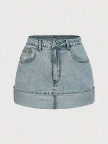 Women's Solid Color Casual Fashion Versatile Denim Skirt With Belt Loop - Lavado ligero 2 - Ver 9