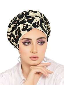 Women's Fashionable Leopard Print Turban Headscarf, Muslim Short Braid Head Wrap Hat - Multicolor - View 7