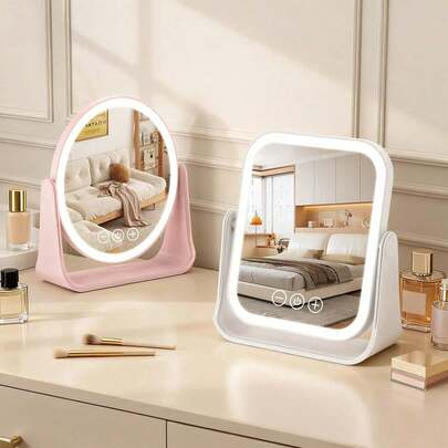LED Makeup Mirror, Lighted Makeup Mirror, 360° Rotating High Definition Tabletop Makeup Mirror, USB Rechargeable Vanity Mirror With 3 Lighting Modes, Touch Control Travel Makeup Mirror With Foldable Stand, Multi-Functional Tabletop Makeup Mirror For Dorm/Travel/Makeup/Office/Bedroom, Best Gift For Women On Valentine's Day/Mother's Day