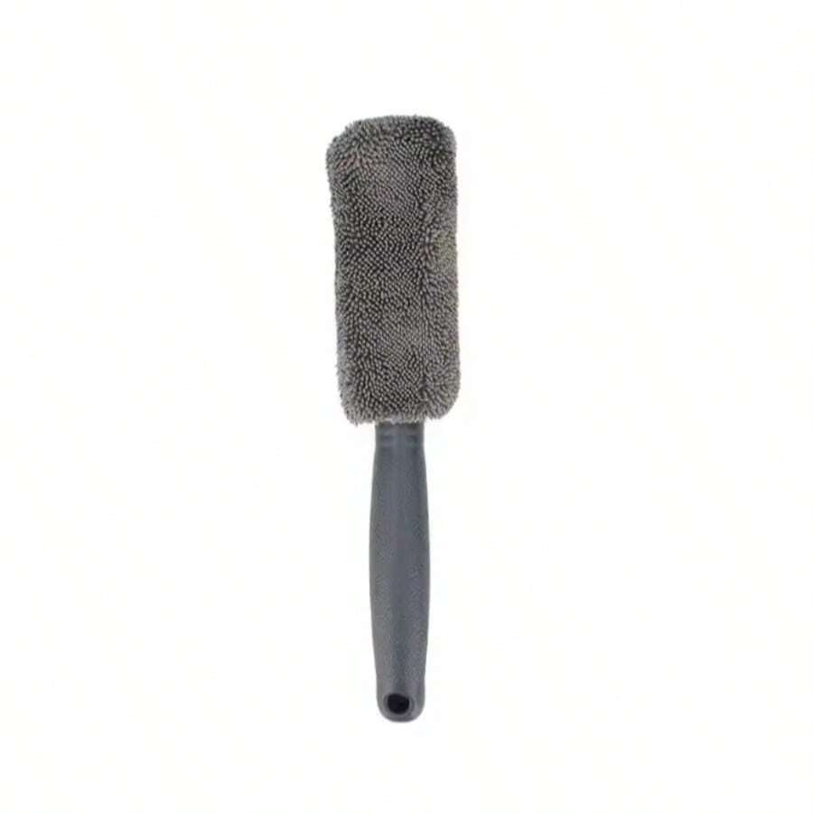 1 chổi cọ bánh xe ô tô cán dài, làm từ lông microfiber siêu mềm, nhẹ nhàng với bề mặt sơn mà không gây trầy xước, hiệu quả trong việc làm sạch bánh xe và lốp, dễ vệ sinh, phù hợp cho chủ xe, những người đam mê rửa xe kỹ lưỡng và người rửa xe tại nhà, lý tưởng cho việc rửa xe mùa xuân, các chuyến đi và bảo dưỡng xe hàng ngày - Chổi cọ chi tiết xe màu xám