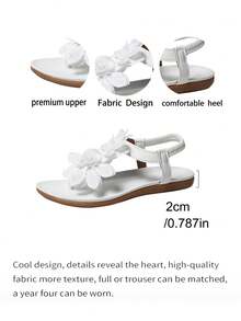 Sandal Wanita Elegan dengan Motif Bunga, Ujung Terbuka, Gaya Dongeng Musim Panas, Sandal Liburan - Putih - View 5