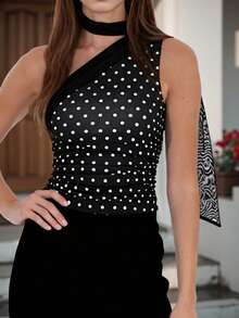 Women's Halter Tank Tops With Scarf Stylish Solid Color Casual Slim Fit Vest For Summer And Spring - 黑色 - 查看 1