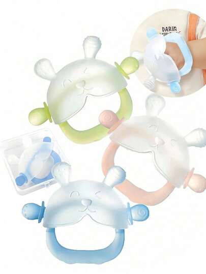1pc Cute Animal Shaped Baby Teether, Helps Baby Happily Teethe, Baby Handguard Teether, Trains Grasping Ability, Teething Ring Teether, Anti-Thumb Sucking Device, Soft Silicone Teether Can Be Boiled, Suitable For Babies 3 Months+, Color Options