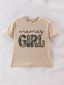 2pcs/Set Girls' Summer Casual "Girl" Print Short Sleeve T-Shirt And Random Pattern Leggings, Suitable For Spring/Summer, Back To School, Outdoor/Home/Travel Outfit - Apricot - View 2