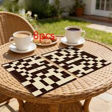 1/2/4/6/8/300pcs Placemat Set, Featuring Floral Patterns, Solid Blue, And Black & White Designs. Made Of 100% Polyester, Size 12*18 Inches. Variety Of Styles Available. Machine Washable Polyester Placemats. Heat Resistant, Stain & Water Resistant, Easy To Clean. Each Design Suitable For Home Dining And Home Decor, Also Can Be Used As Kitchen Supplies And Spring Indoor Decoration. - Multicolor - View 36