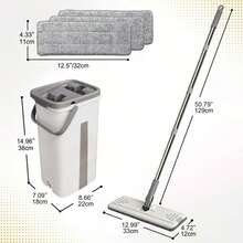 A Versatile Mop Bucket Designed For Both Wet And Dry Cleaning, Complete With A Mop And Three Extra Pads. It Features A 360° Rotating Mop Head, Eliminating The Need For Hand Washing. This Large Mop Is Ideal For Use In Homes, Offices, Hotels - 灰白色 - 查看 2