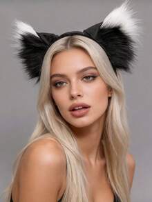1 chiếc băng đô tai thú nhồi bông, tai cáo lạc đà & tai mèo đen trắng, phụ kiện đội đầu cho các bữa tiệc, lễ hội, World Cup và cosplay. - Nhiều màu - Xem 9